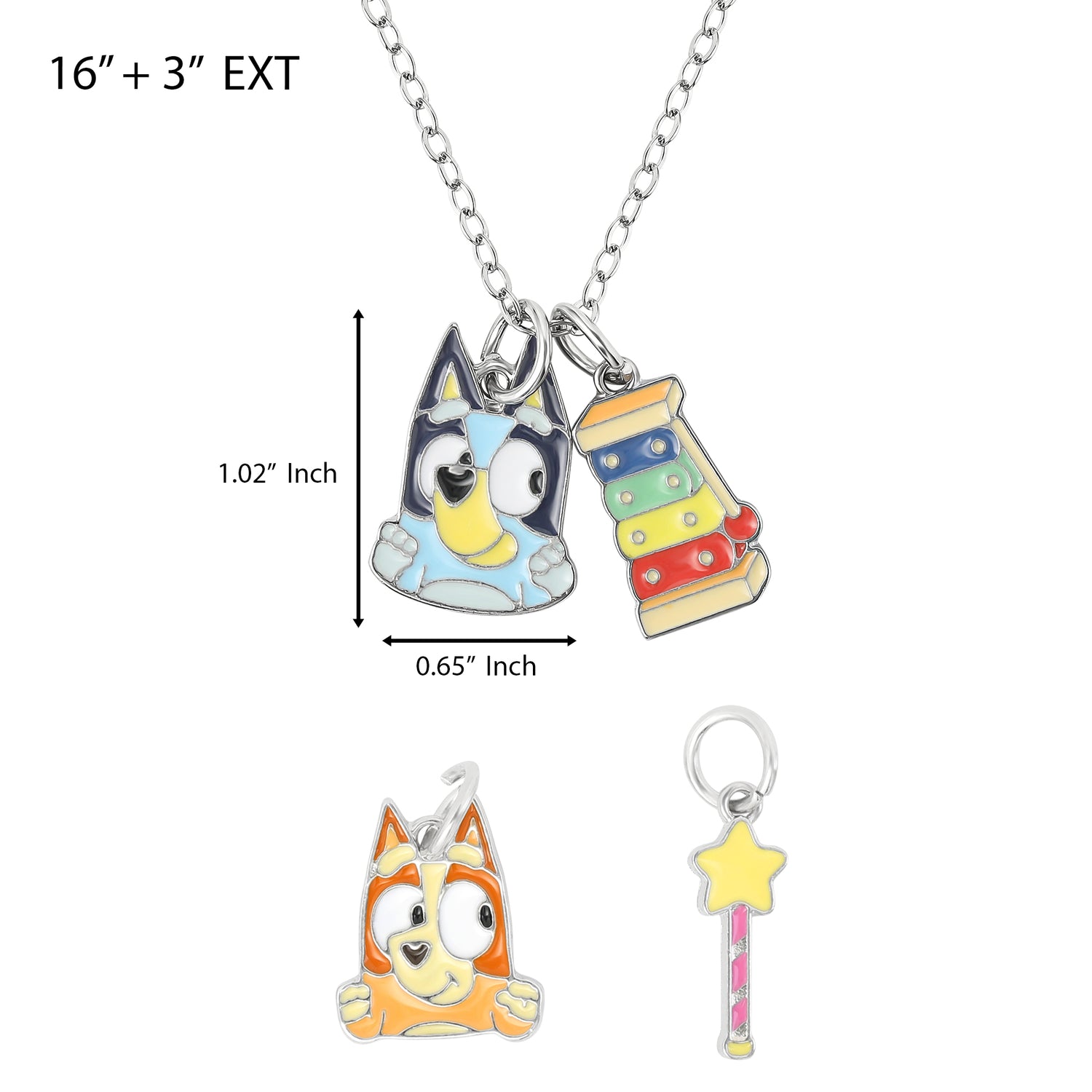 Bluey Charm Necklace Official License, 16"+3"