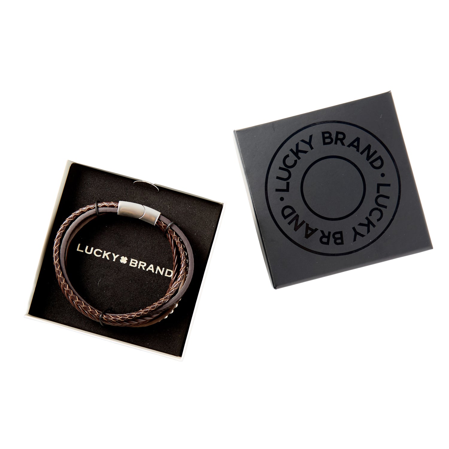 Lucky Brand Stainless Steel and PU Leather Bracelet for Men, Multistrand - 8.5''