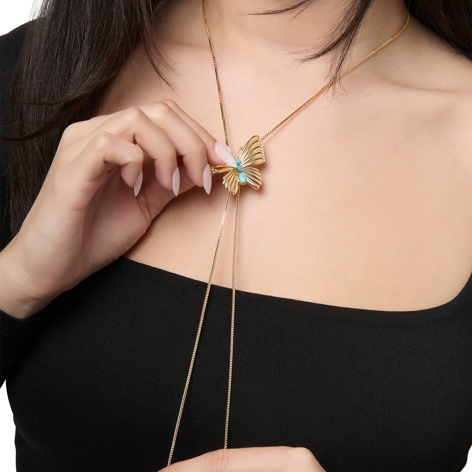 Jessica Simpson Gold-Tone Butterfly Y-Lariat Necklace with Green Crystal