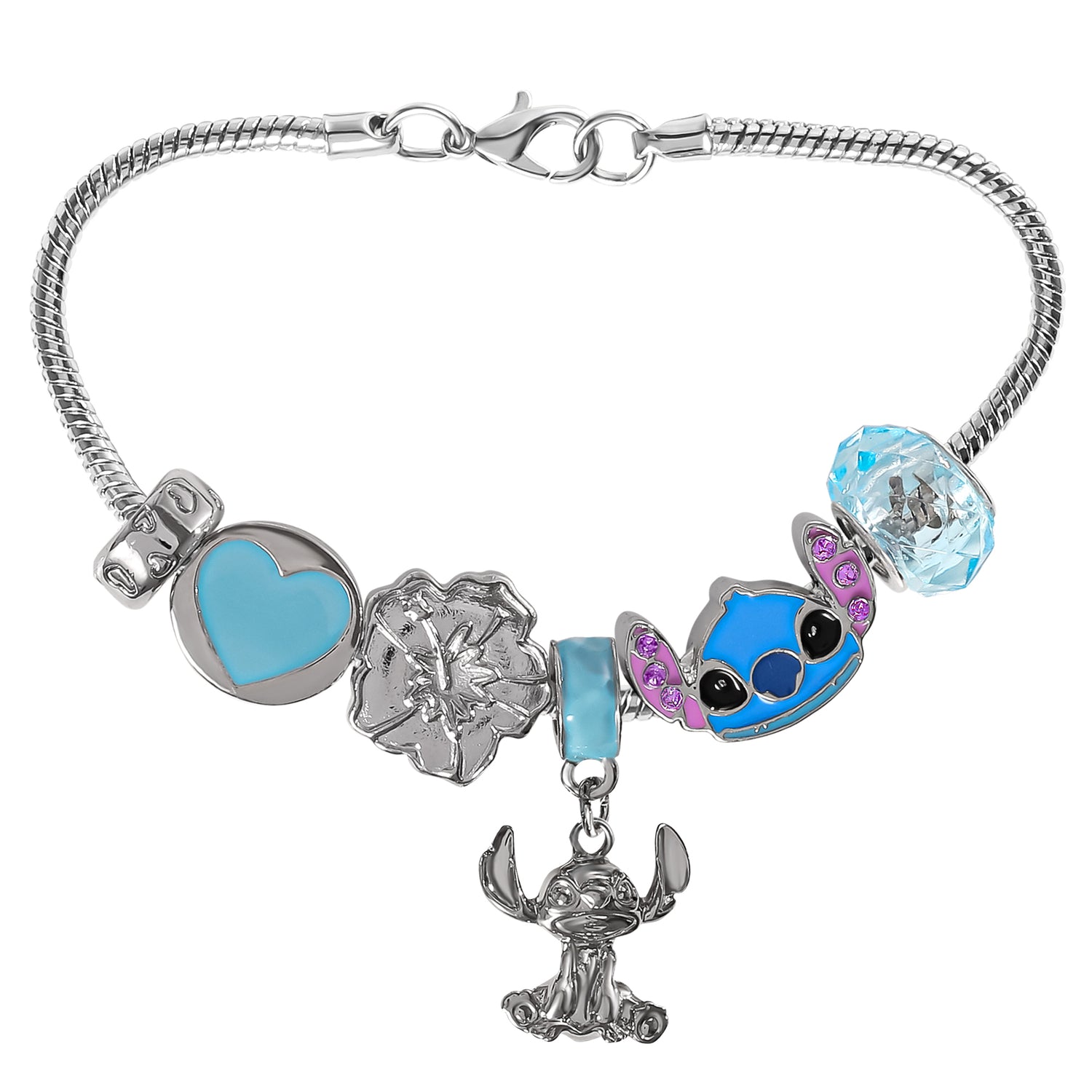 SALLY ROSE Stitch Charm Bracelet for Women, 7" Fashion Stitch Bracelet with 6 Unique Charms Official License, Stitch Gifts