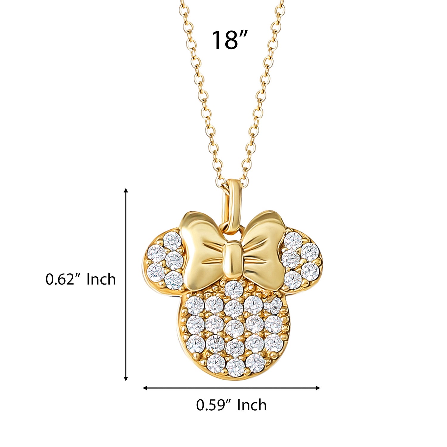 Minnie Mouse Necklace for Women 18" Official License, Cubic Zirconia