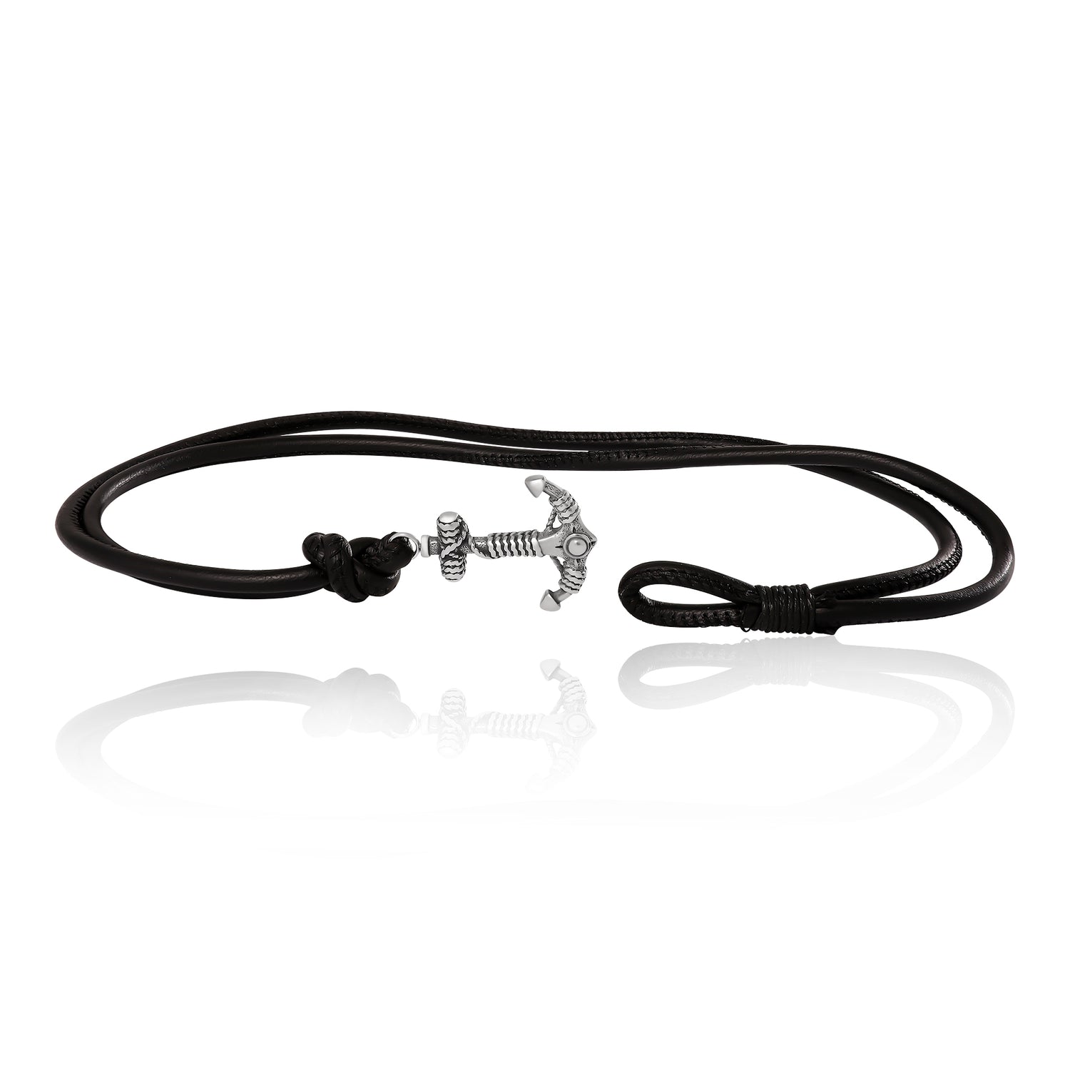 Lucky Brand Mens Black Anchor Wrap Bracelet with Adjustable Fit