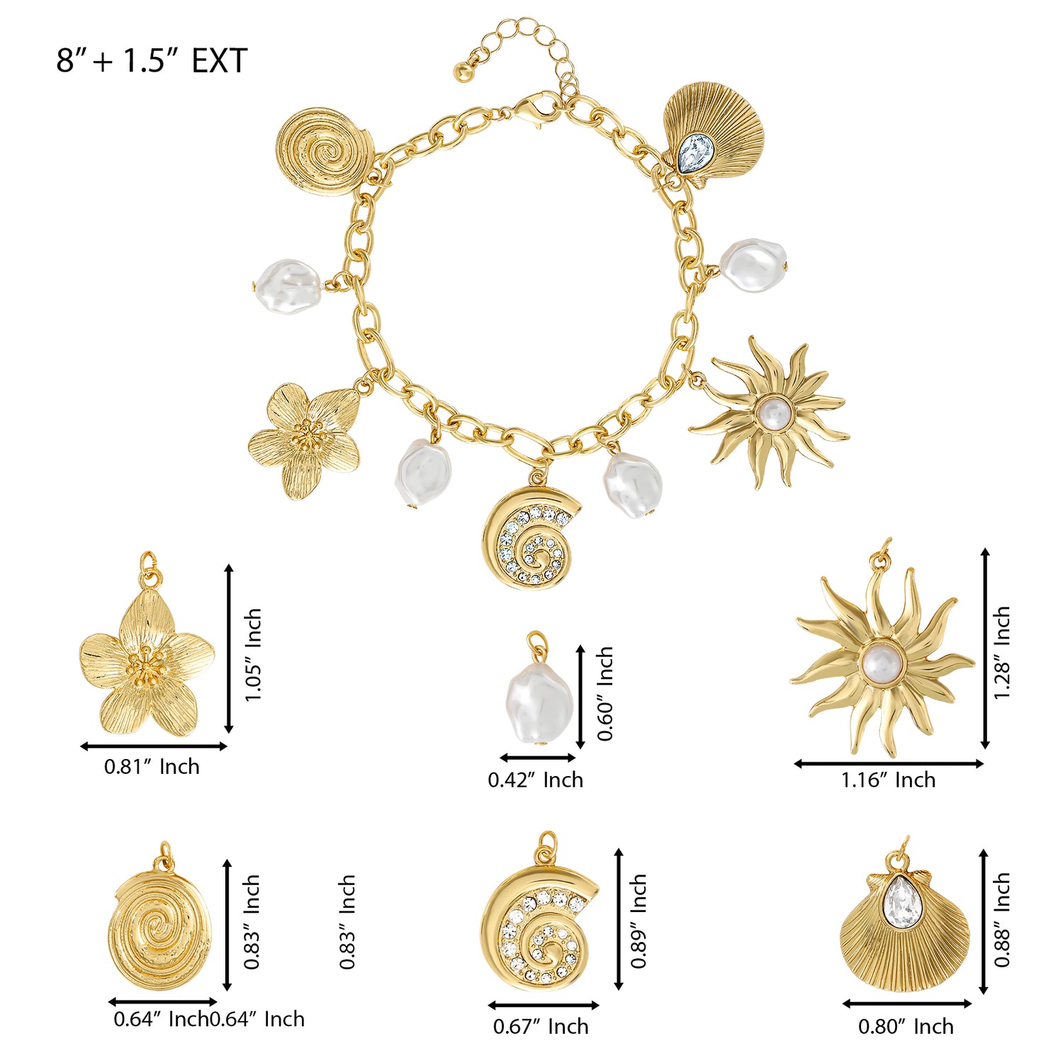 Jessica Simpson Gold-Tone Celestial Charm Bracelet with Imitation Pearls, Adjustable