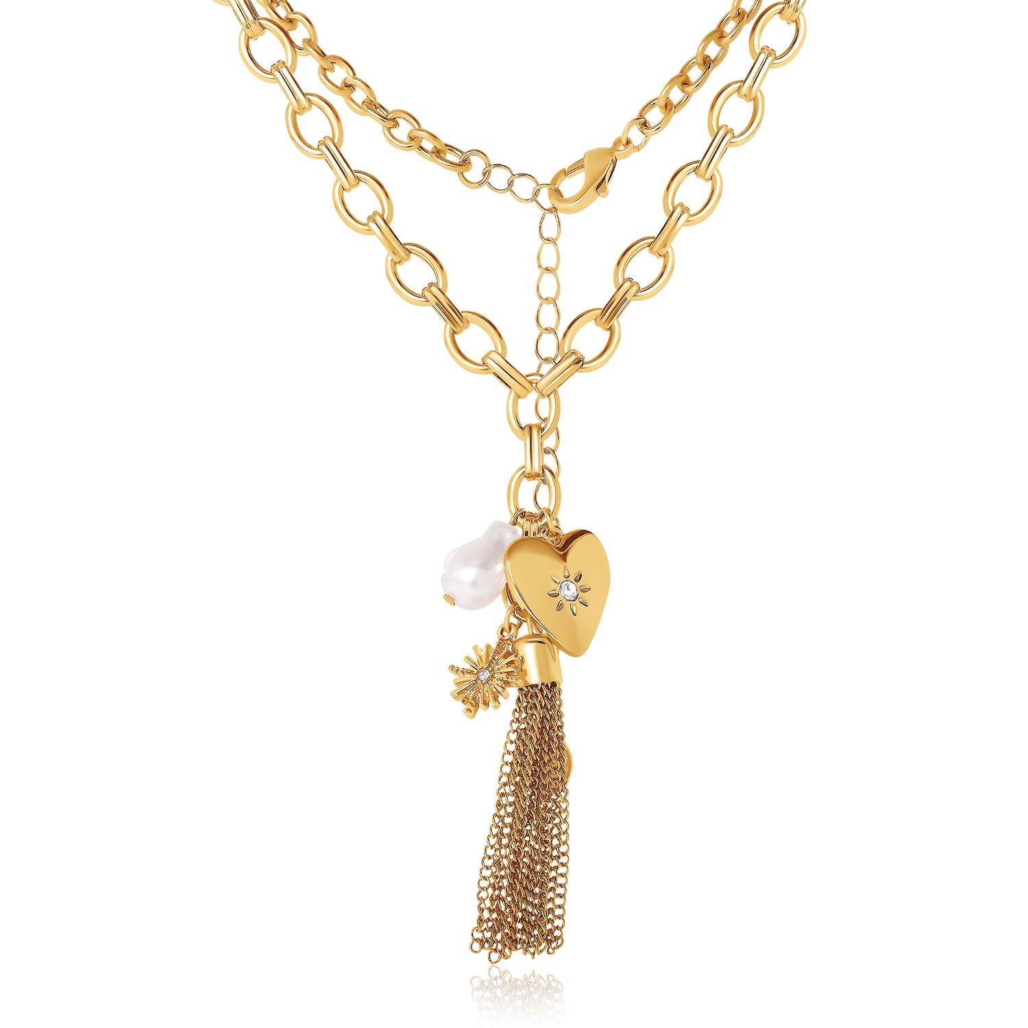 BCBG Generation Chunky Chain Necklace with Pearl and Tassel Accents