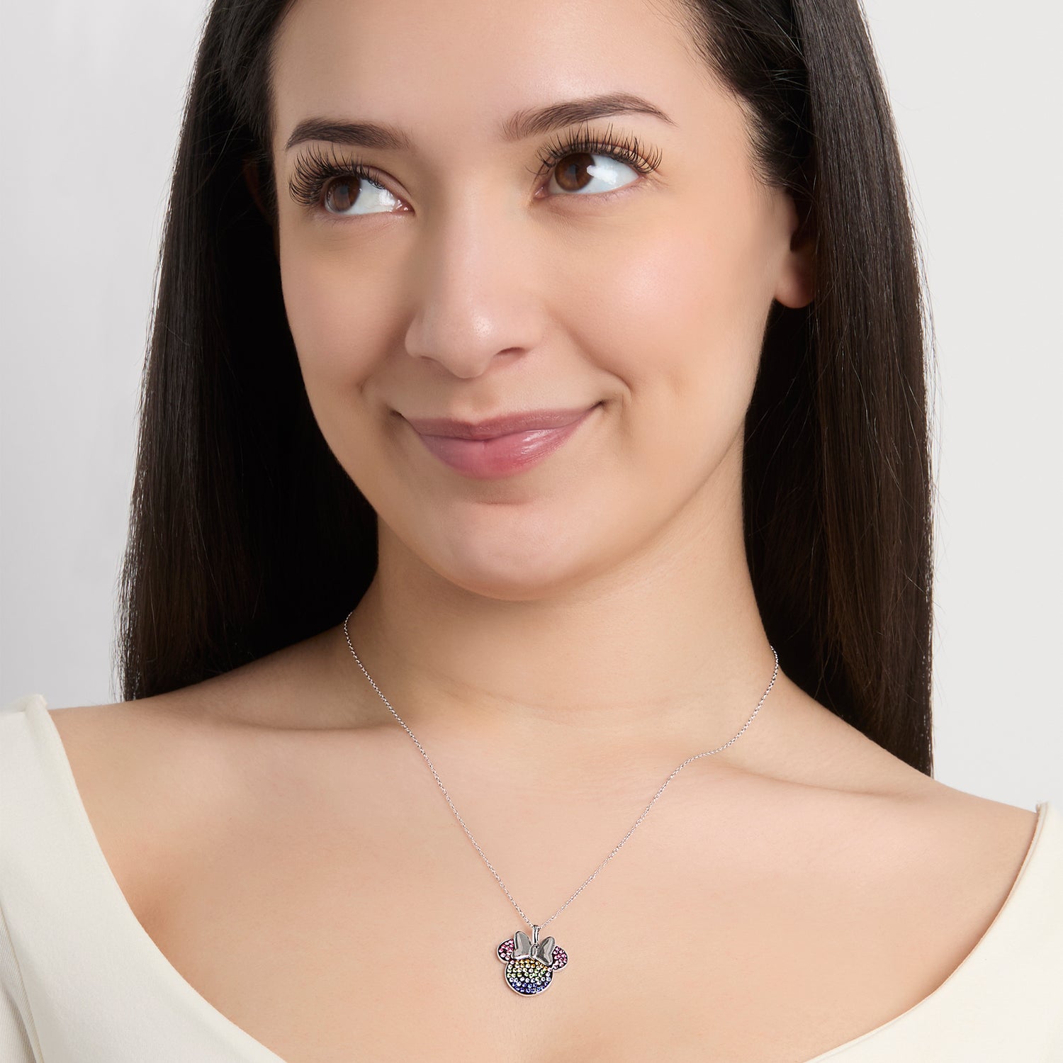 Disney Minnie Mouse Rainbow Crystal Pendant Necklace