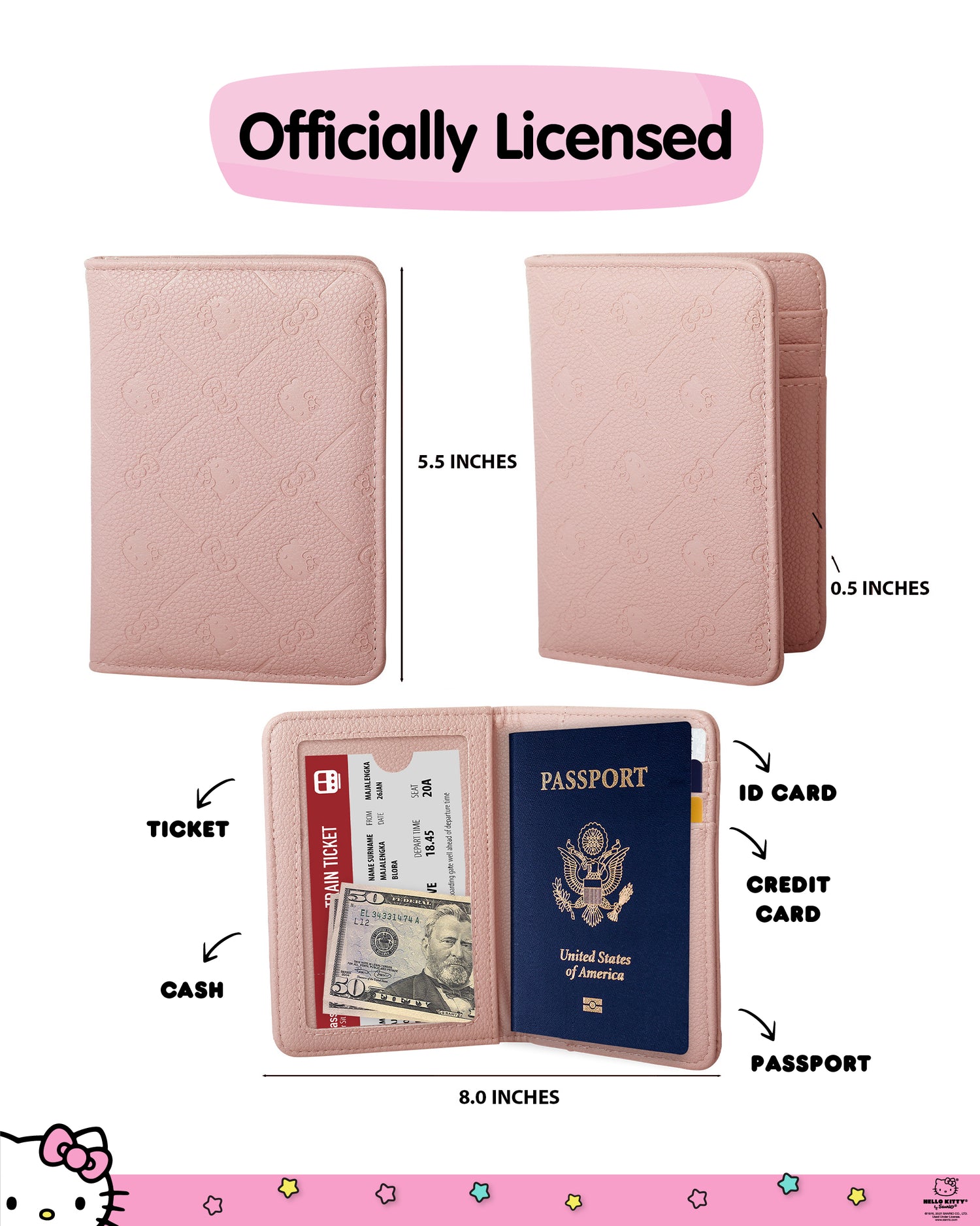 Hello Kitty Passport Holder for Travel Women Official License, Blush Pink Passport Cover, Sanrio Gifts - Pink