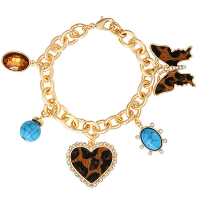 Jessica Simpson Crystal and Cheetah-Print Butterfly and Heart Charm (M)