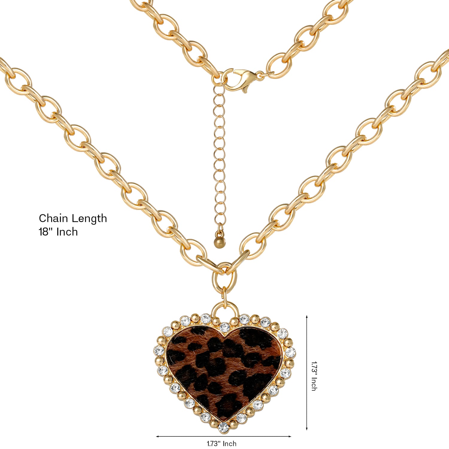 Jessica Simpson Chunky Heart Necklace for Women with Cheetah Print and Pave Crystals, 18"+2" Heart Pendant Necklace