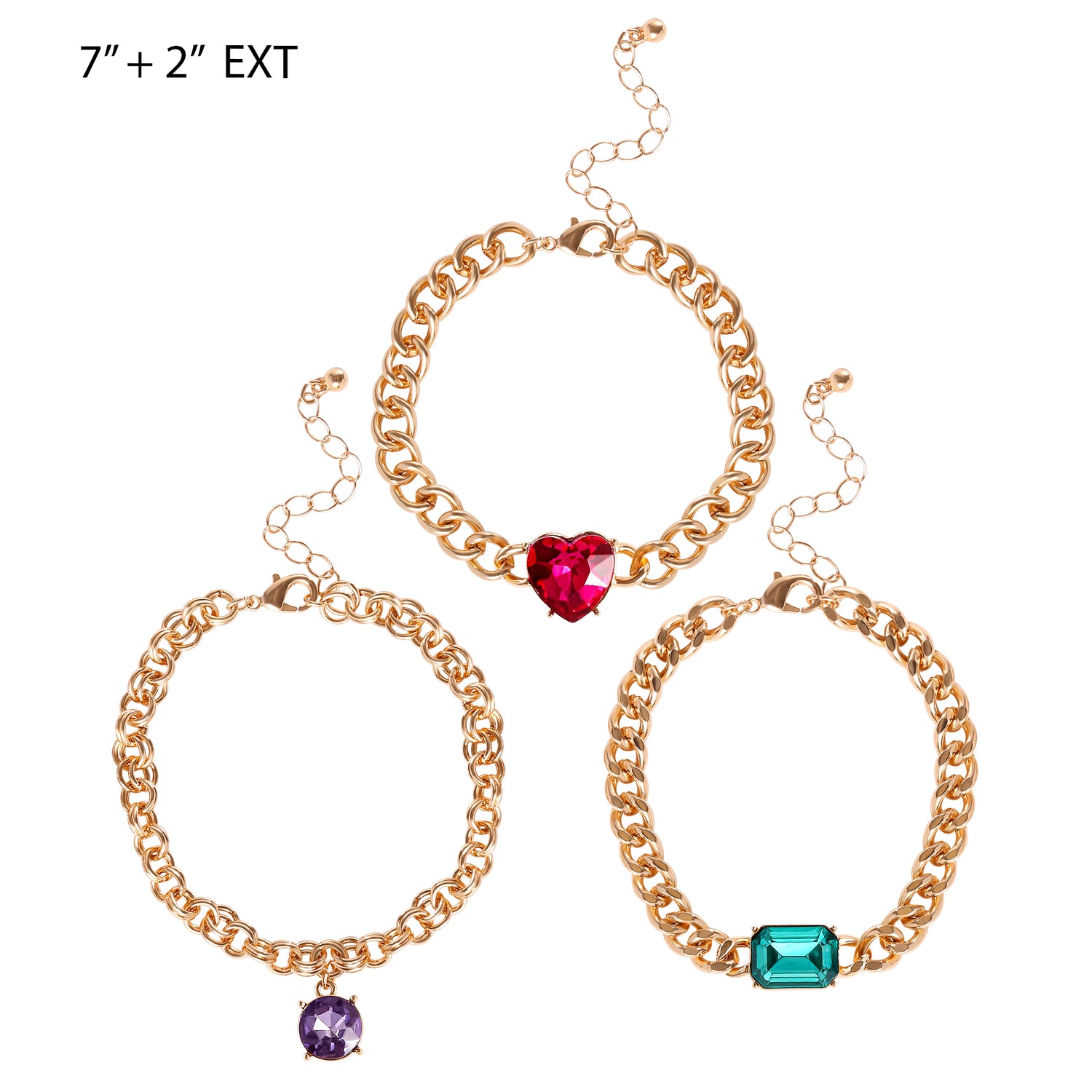 Jessica Simpson 3-Piece Chunky Gemstone Chain Bracelet Set