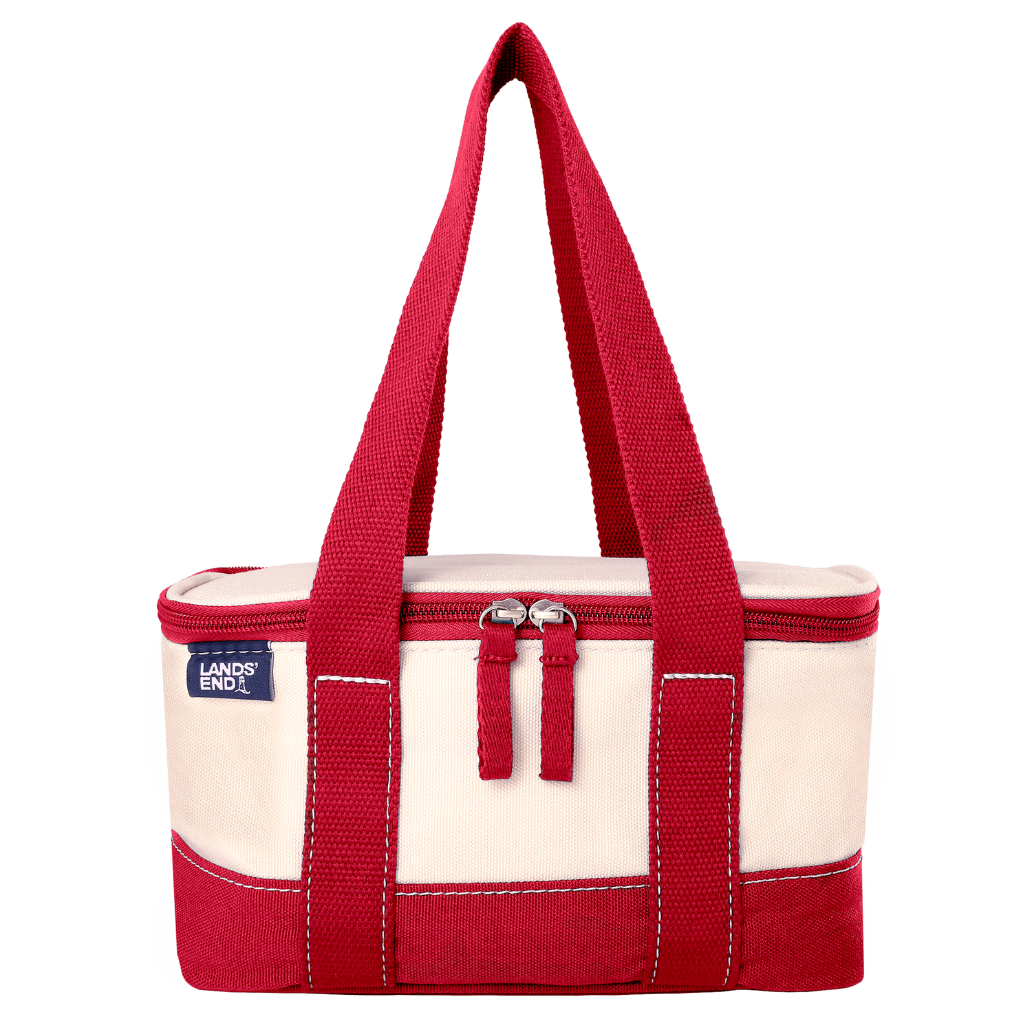Lands' End Rectangular Small Cooler Bag Insulated 1.5 Gal, Canvas Soft Cooler with Tote Handles and Zip Closure (Red) - Red