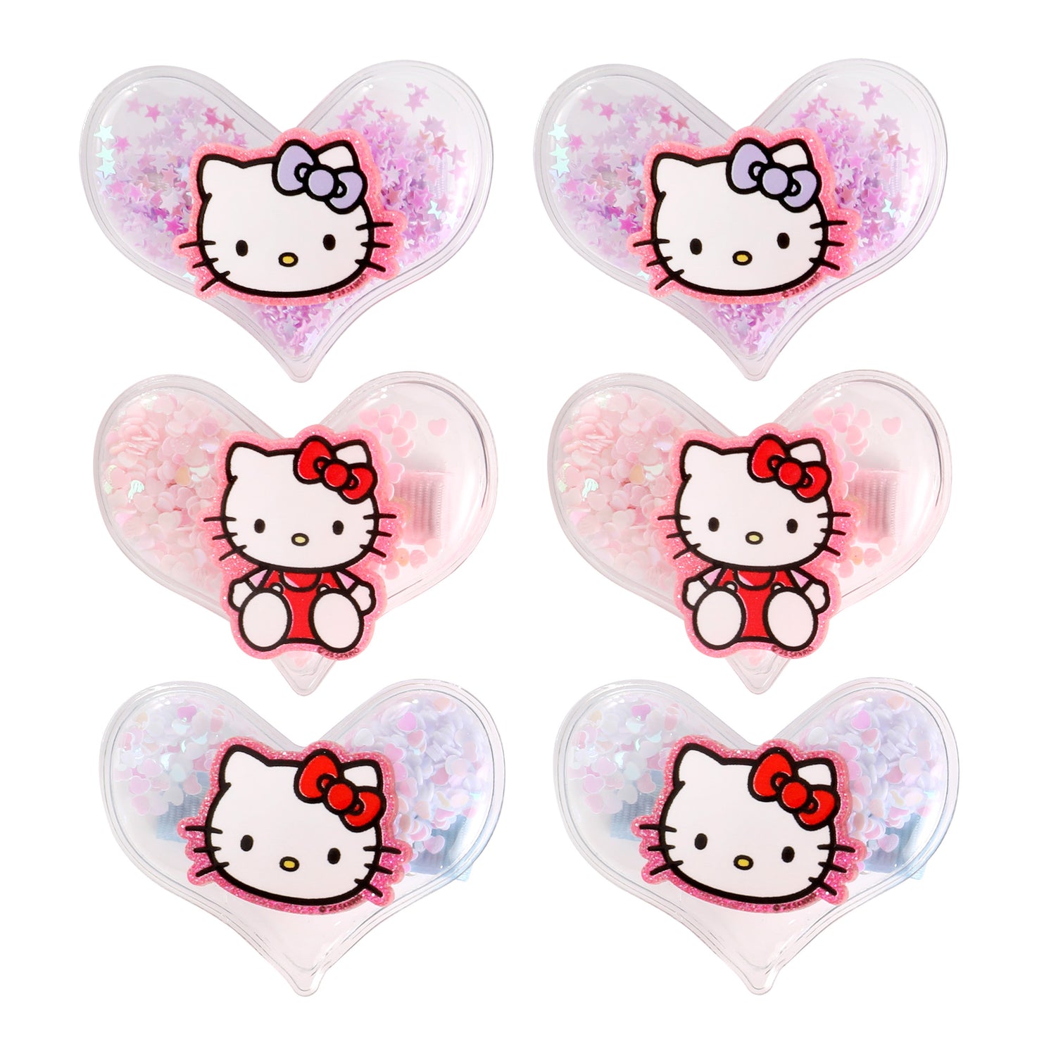 Hello Kitty Heart Hair Clip 6-Piece Set Official License, Snap Back Shaker Hair Clips, Sanrio Accessories