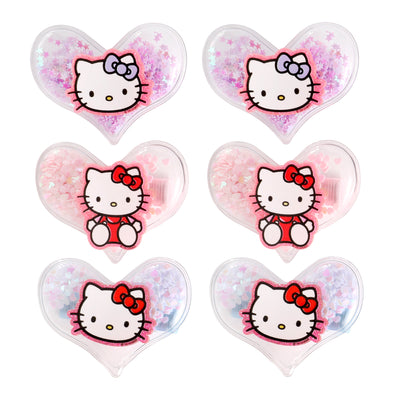 Hello Kitty Heart Hair Clip 6-Piece Set Official License, Snap Back Shaker Hair Clips, Sanrio Accessories