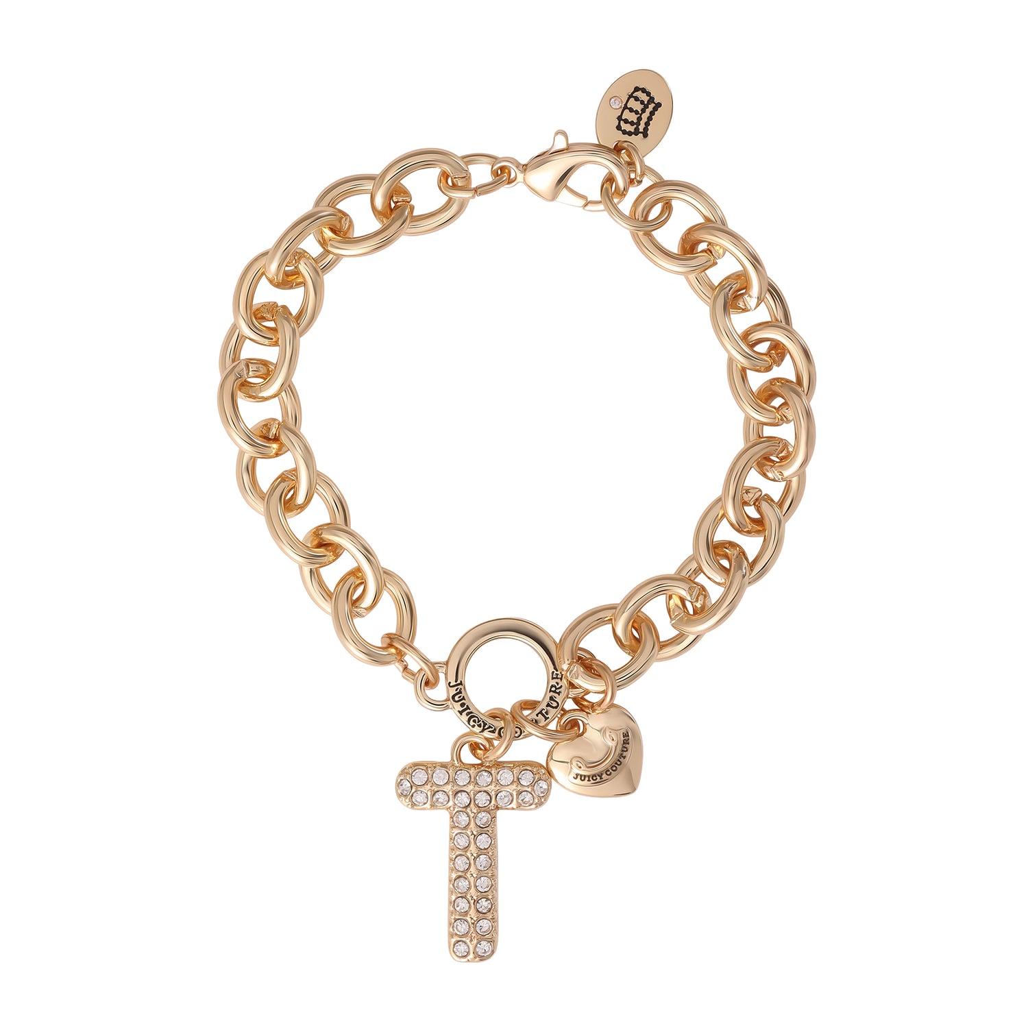 Juicy Couture Pavé Initial Charm Bracelet - 7.5'' Gold Tone Link - T