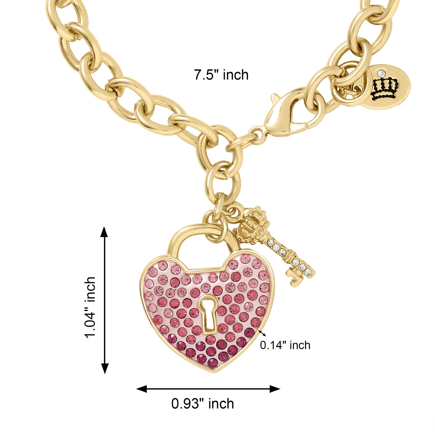 Juicy Couture Heart Padlock and Key Charm Bracelet, Ombre Pink Crystals