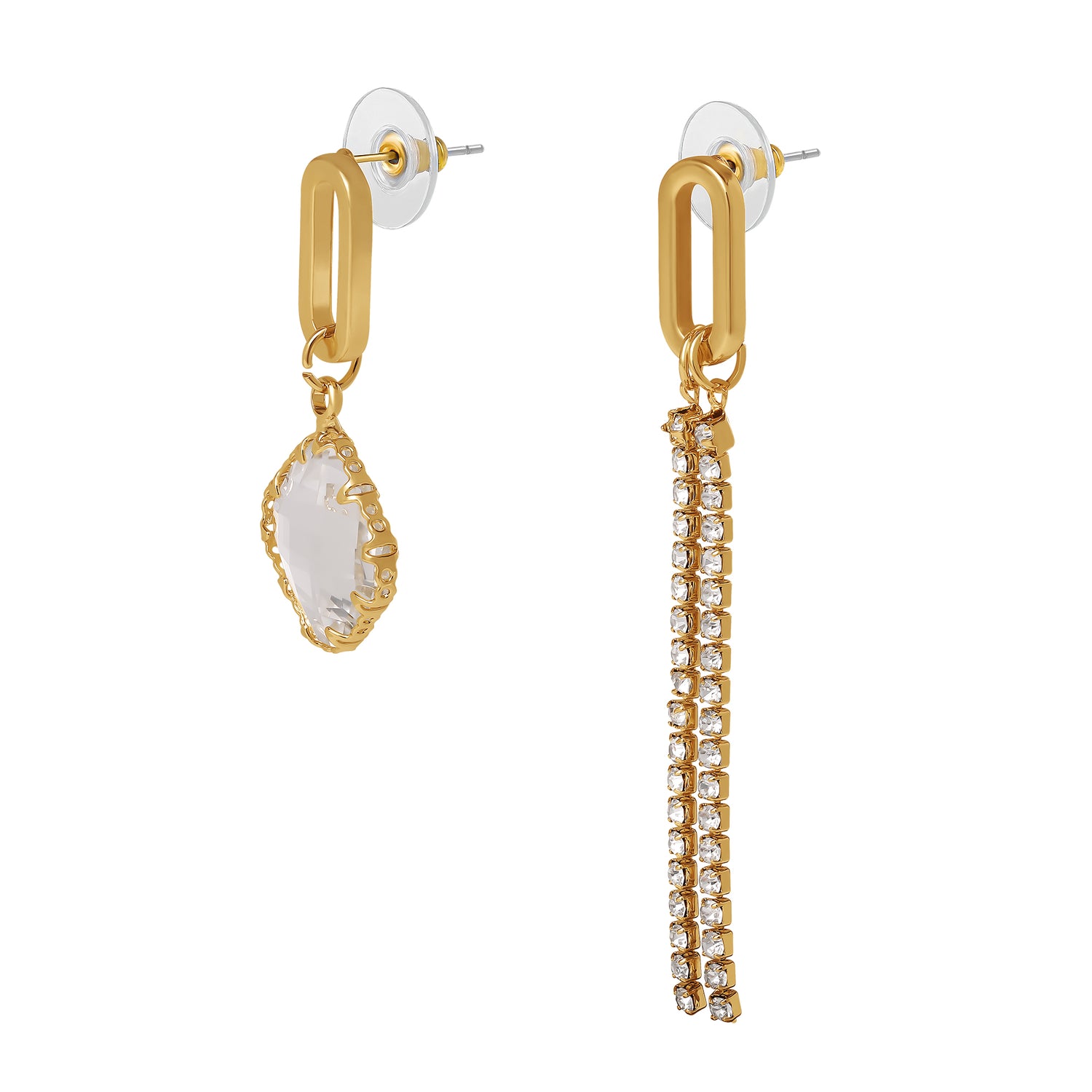 BCBGeneration Mismatched Charm & Chain Earrings, Gold‑Tone with Clear Crystals