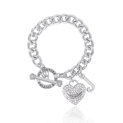 Juicy Couture 7.5" CLEAR STONES HEART CHARM TOGLE BRACELET -IMITATION YG PLT