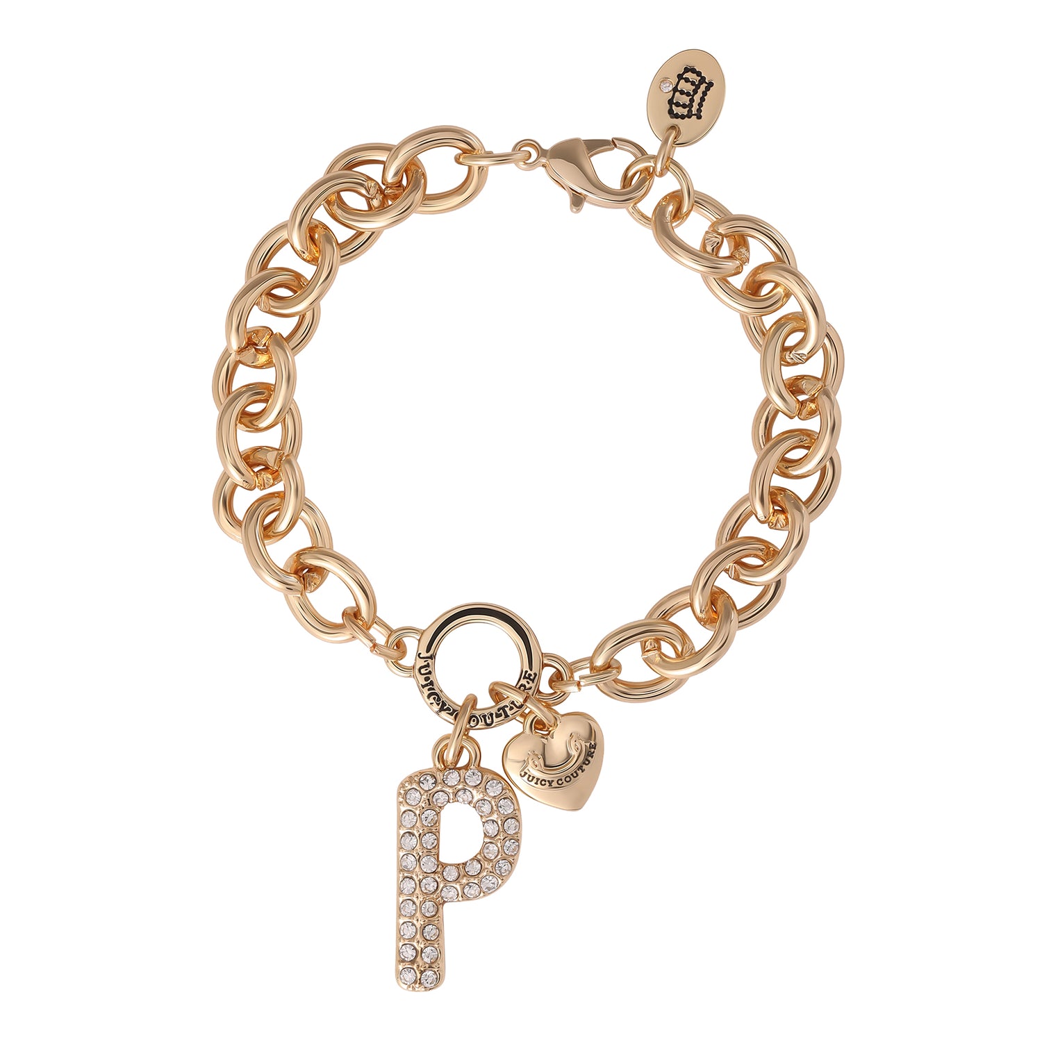 Juicy Couture Pavé Initial Charm Bracelet - 7.5'' Gold Tone Link - P