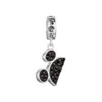 Disney Mickey Mouse Sterling Silver Black Crystal Ears Dangle Charm Bead