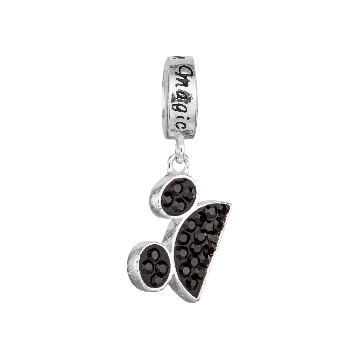 Disney Mickey Mouse Sterling Silver Black Crystal Ears Dangle Charm Bead