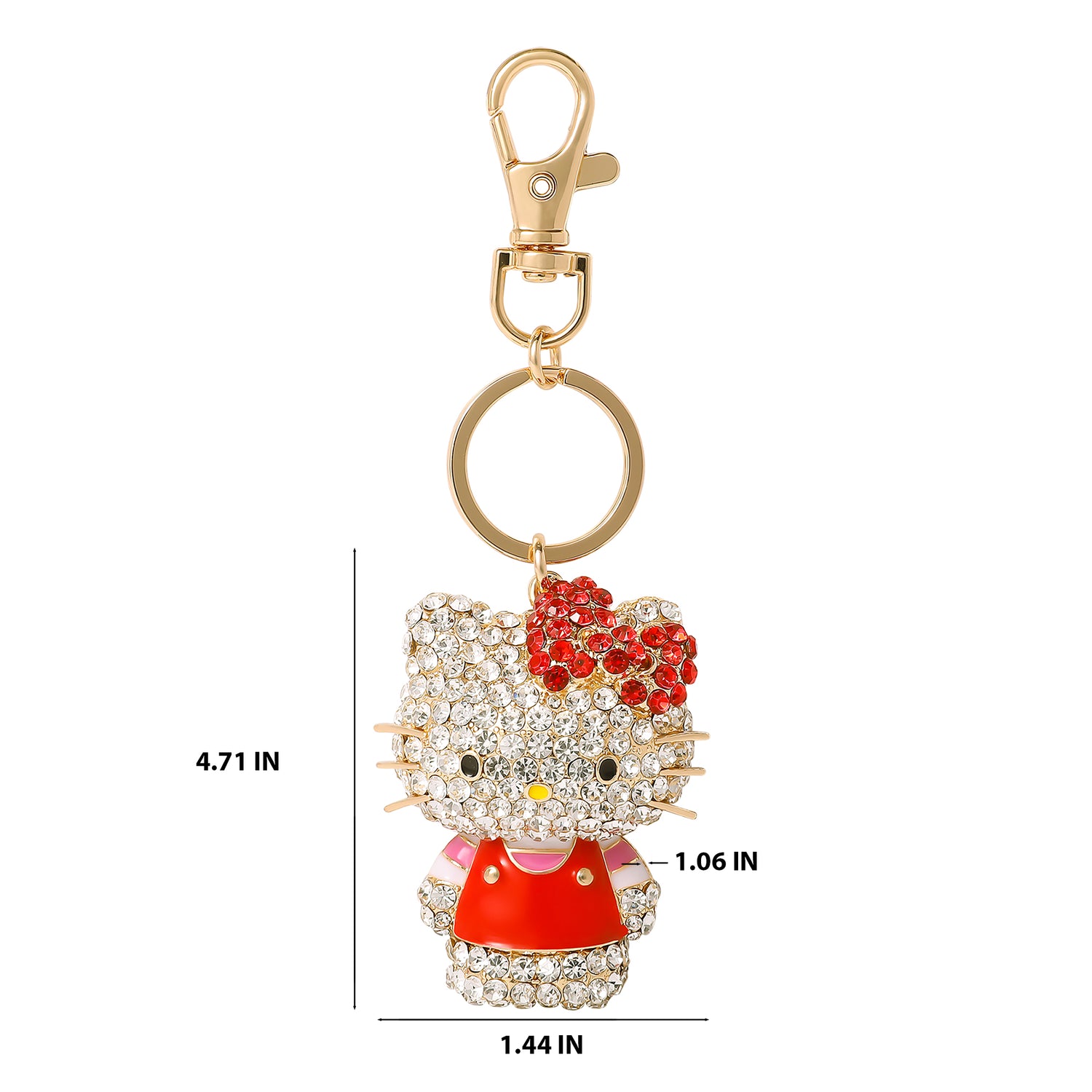 Hello Kitty Crystal Pavé Bag Charm Keychain – Red Dress – Officially Licensed S