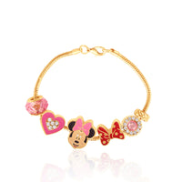 Minnie Mouse Bracelet for Women, 7" Gold-Tone Disney Charm Bracelet with 6 Unique Charms Official License