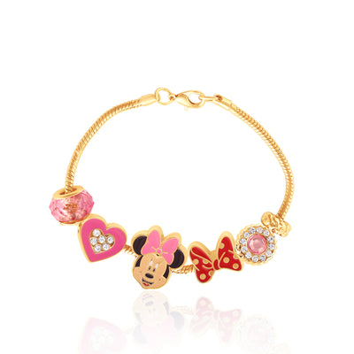 Minnie Mouse Bracelet for Women, 7" Gold-Tone Disney Charm Bracelet with 6 Unique Charms Official License