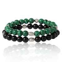 Lucky Brand Mens Beaded Black Bracelet 2 Pieces, Stretch Mens Bracelets Beads 8mm Black Onyx and Snowflake Obsidian