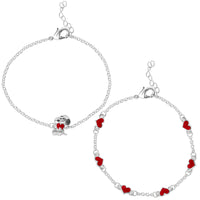 Peanuts Snoopy and Heart Silver Plated Brass Bracelet Set, 2 Piece