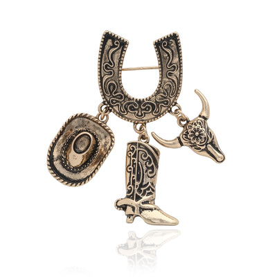 Jessica Simpson Gold-Tone Rodeo Brooch with Western Charms