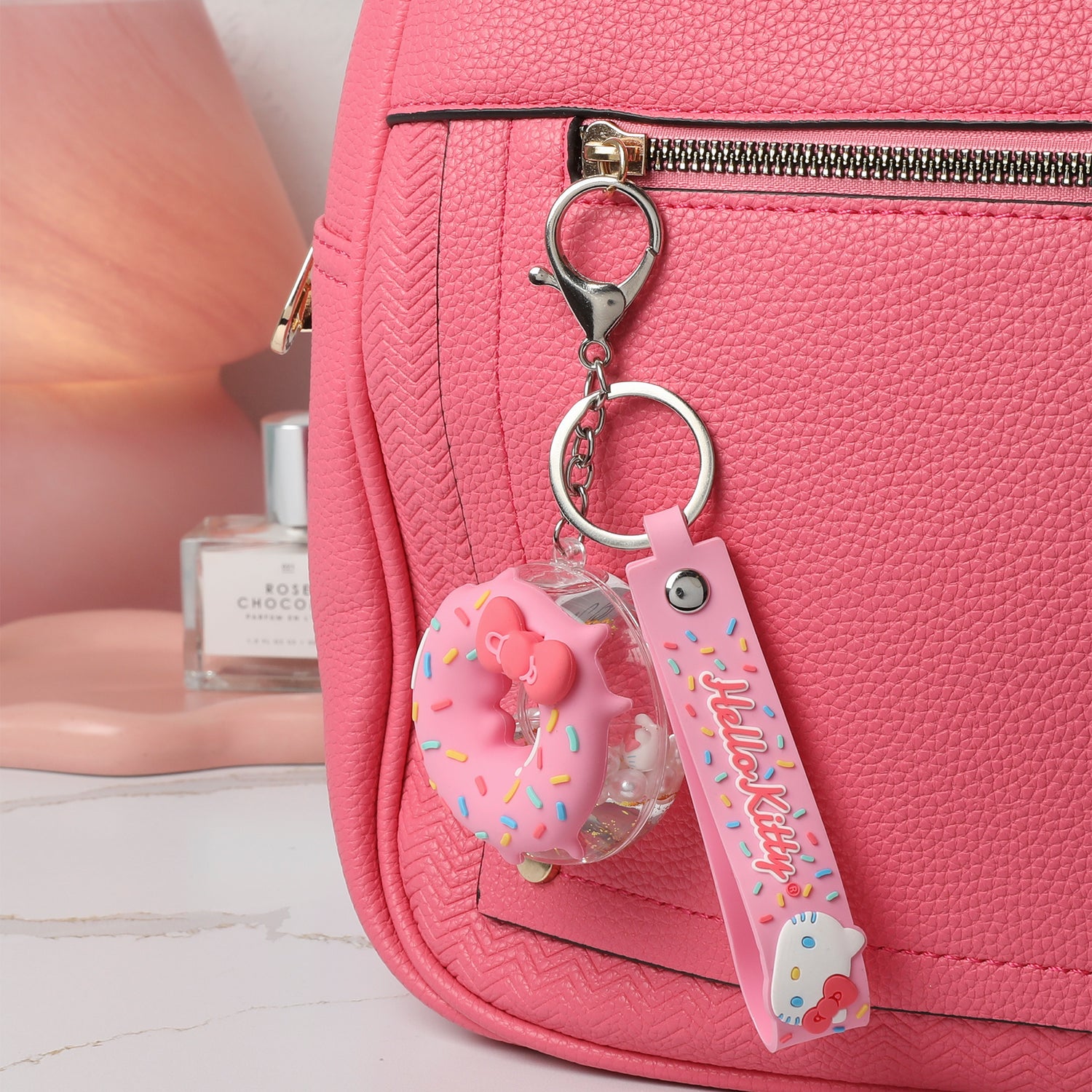 Hello Kitty Acrylic Liquid Doughnut Keychain Cute Purse and Bag Charm