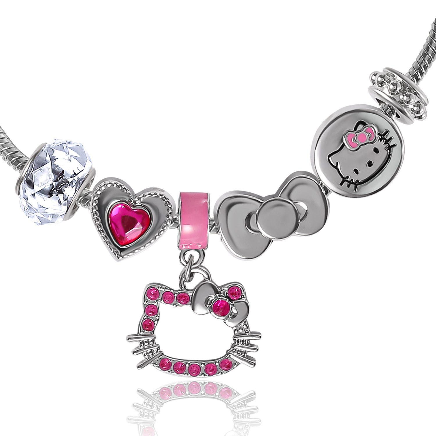 SALLY ROSE Hello Kitty Charm Bracelet for Women, 7" Fashion Sanrio Bracelets with 6 Unique Charms Official License