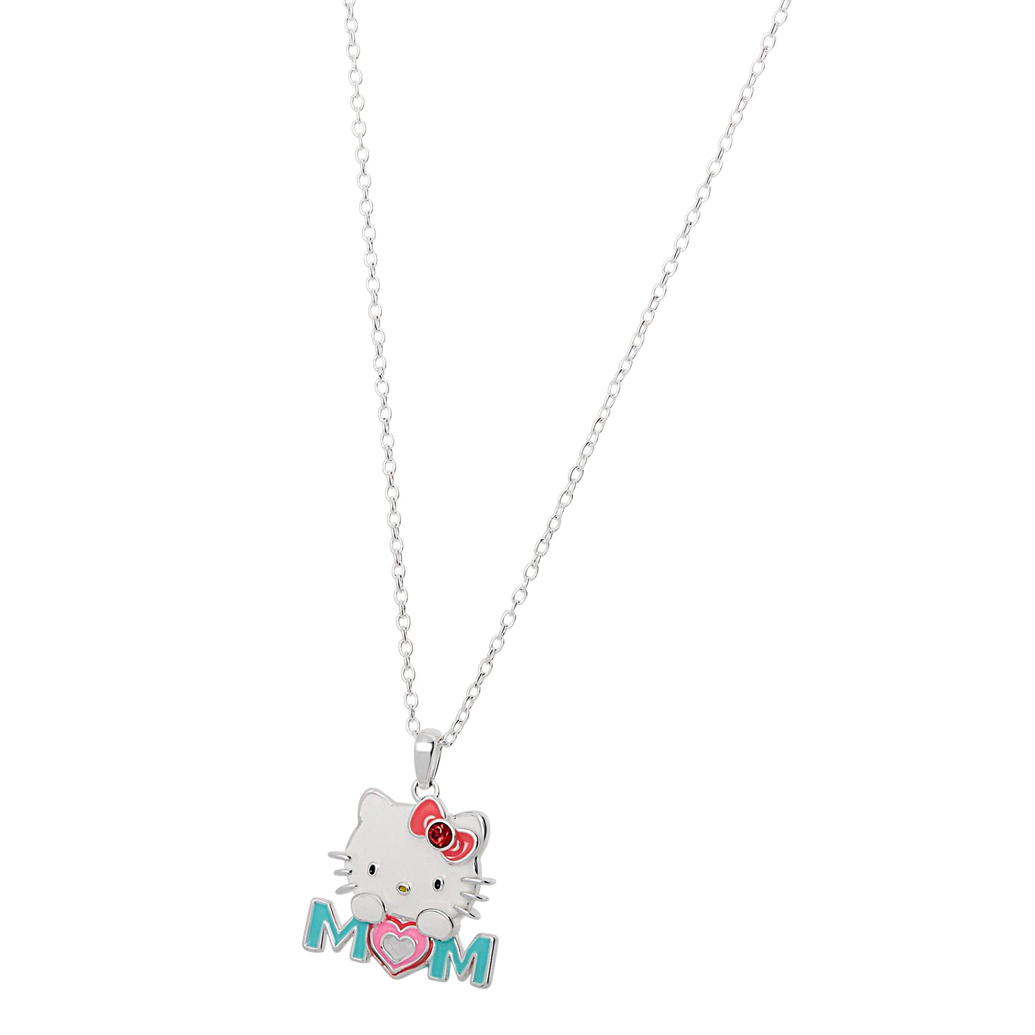 Sanrio Hello Kitty Necklace for Mom 18", Enamel-Plated Mom Pendant