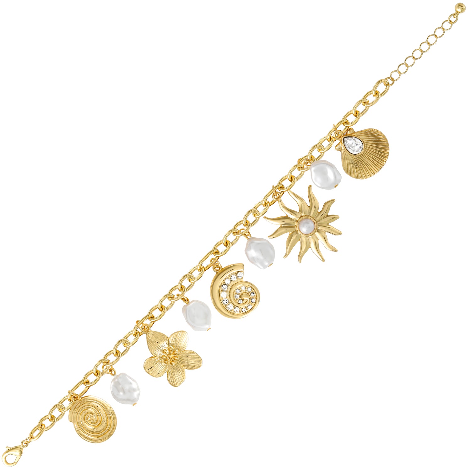 Jessica Simpson Gold-Tone Celestial Charm Bracelet with Imitation Pearls, Adjustable