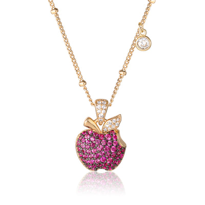 Disney Snow White Pink Pavé Apple Pendant Necklace in Gold-Tone