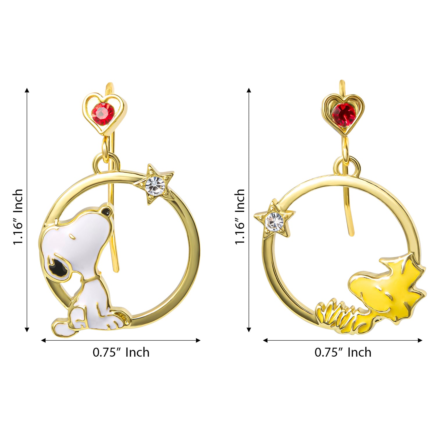 Peanuts Woodstock and Snoopy Mismatch Dangle Hoop Earrings for Women