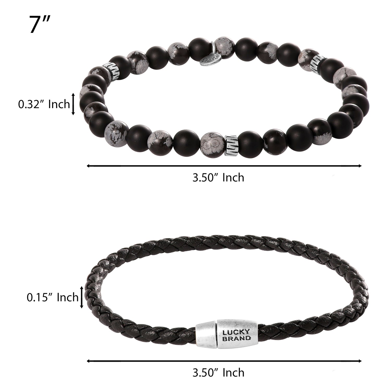 Lucky Brand Matte Black Onyx, Snowflake Obsidian Stretch Bead & Magnetic Cord Bracelet Set - 2 Piece