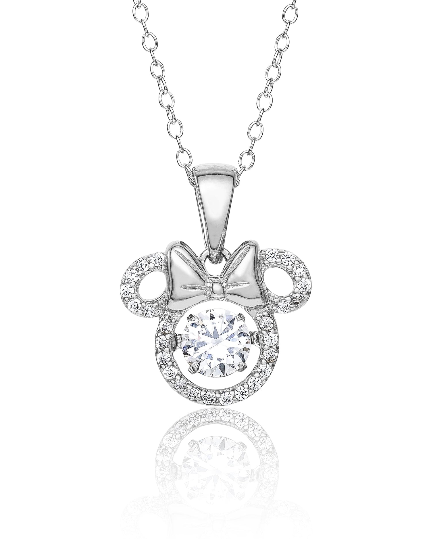 Disney Minnie Mouse Sterling Silver Dancing Cubic Zirconia Pendant Necklace