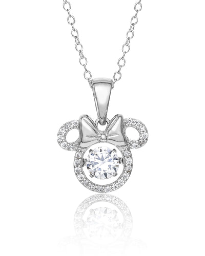 Disney Minnie Mouse Sterling Silver Dancing Cubic Zirconia Pendant Necklace