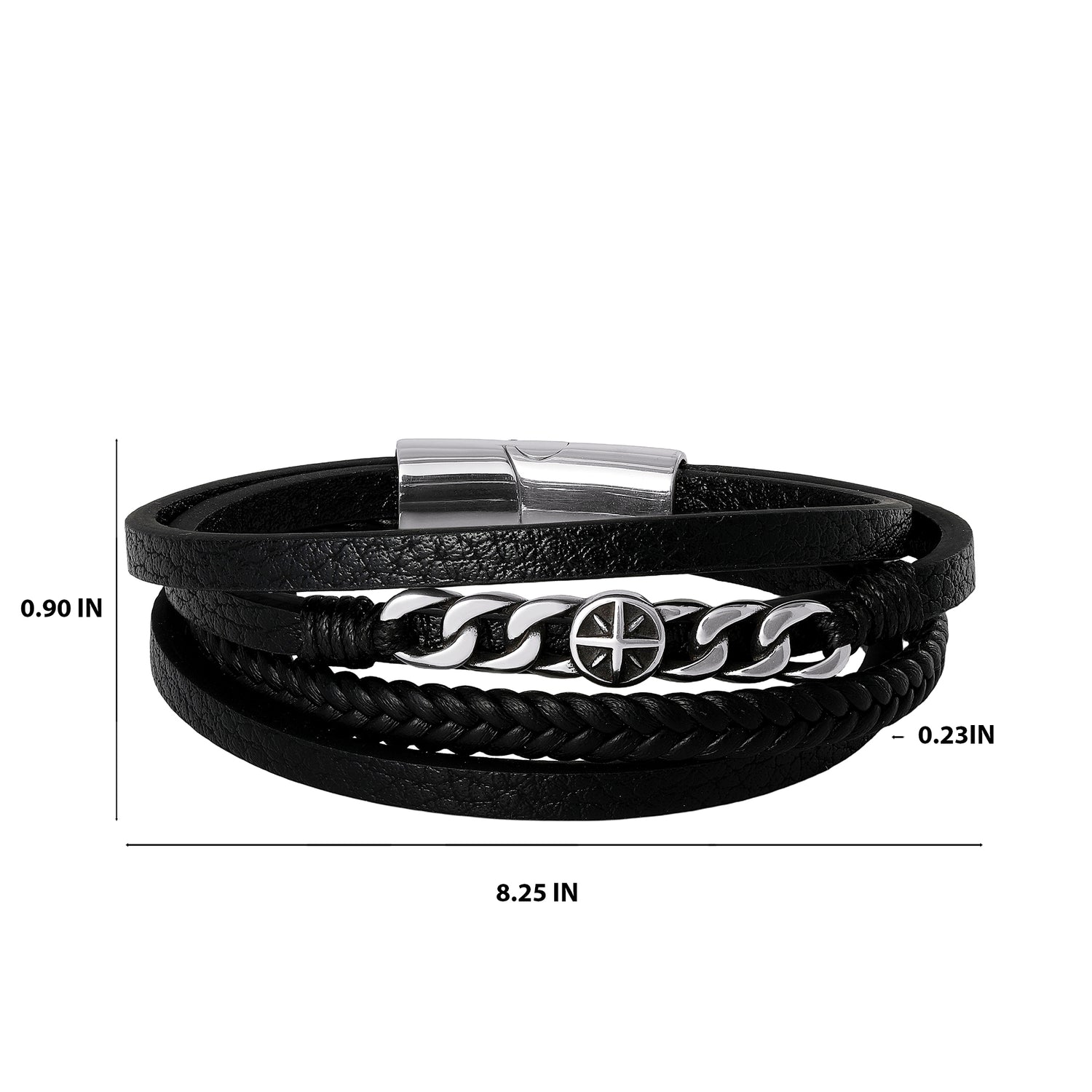 Lucky Brand Men’s Multi‑Row & Chain 8.25'' Bracelet with Compass Emblem