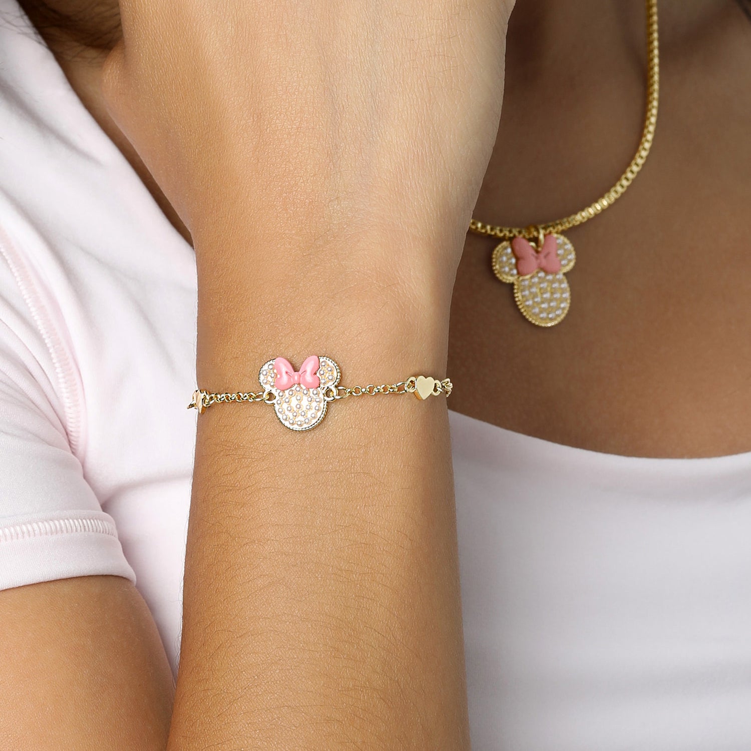 Disney Minnie Mouse Bracelet, 18k Gold Flash Plated, Adjustable Lariat