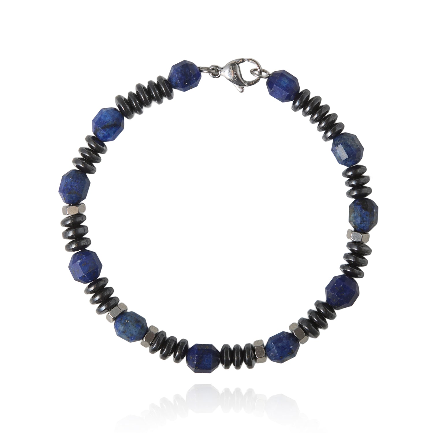 Lucky Brand Blue and Black Beaded Bracelets for Men, Lapis and Hematite - 8.5''