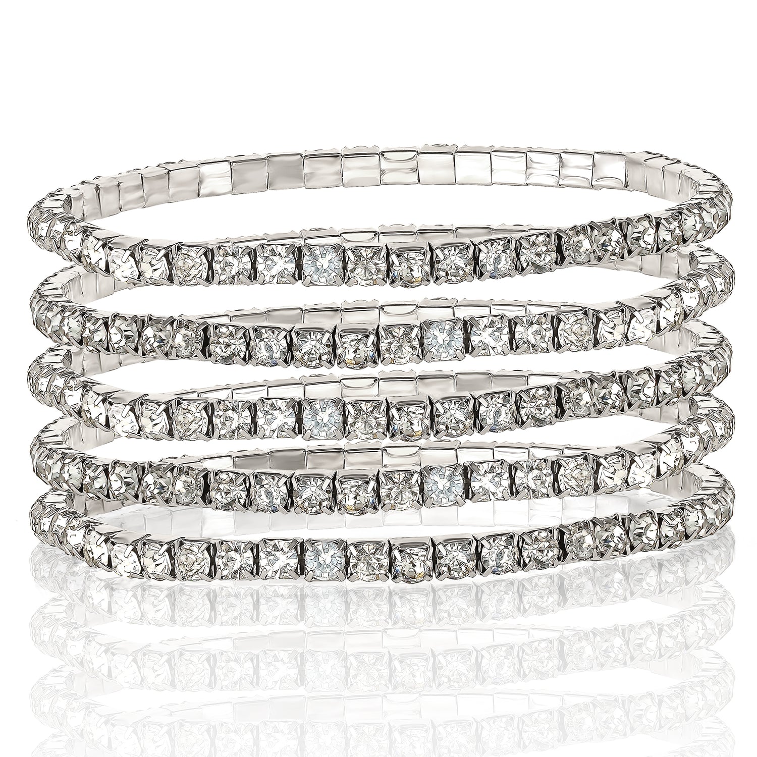 Jessica Simpson 5-Piece Rhinestone Bracelet Set - Silver Clear