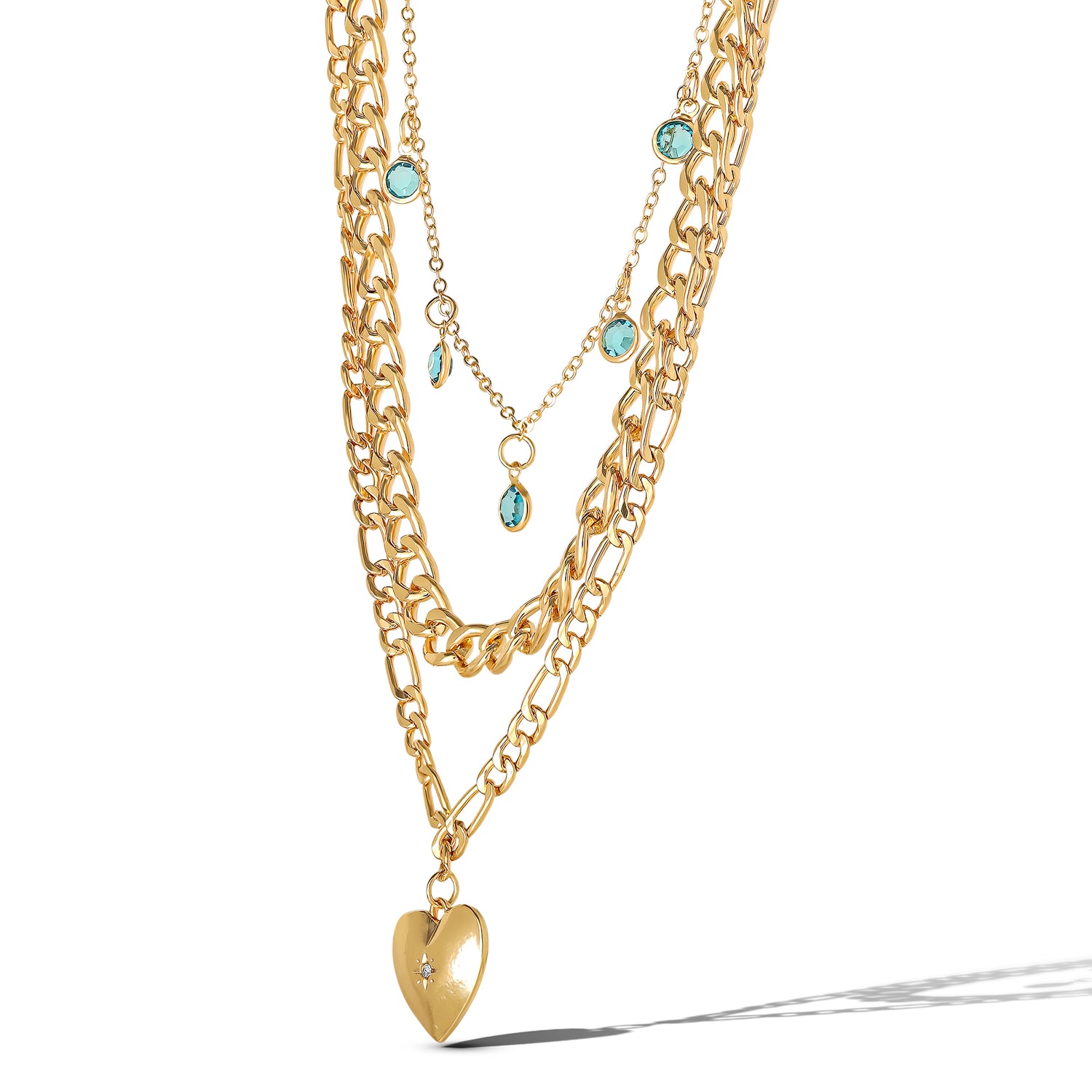 Jessica Simpson Gold-Tone Layered Necklace with Heart and Turquoise Accents