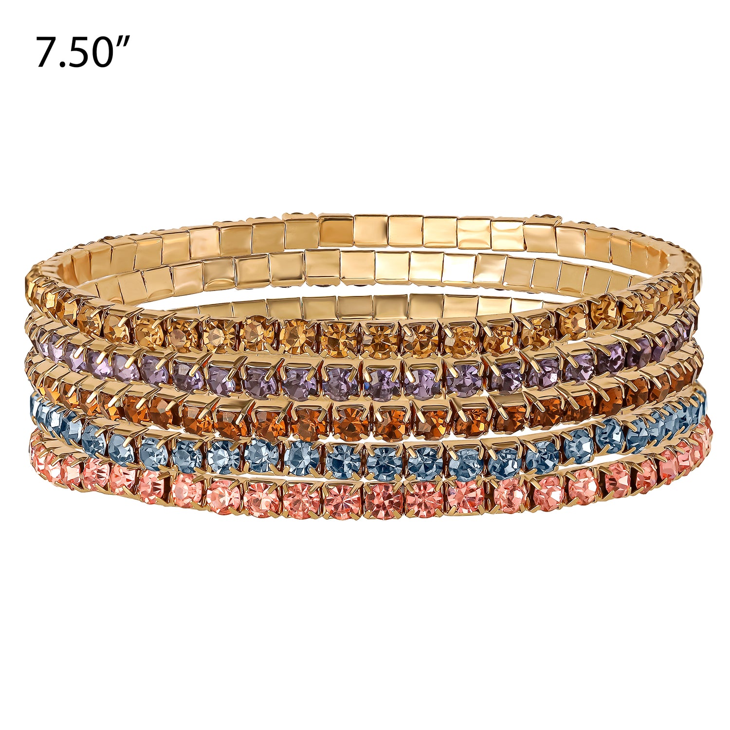 Jessica Simpson Fasjion Rhinstone 5 Piece Stretch Bracelet Set - Gold Multi