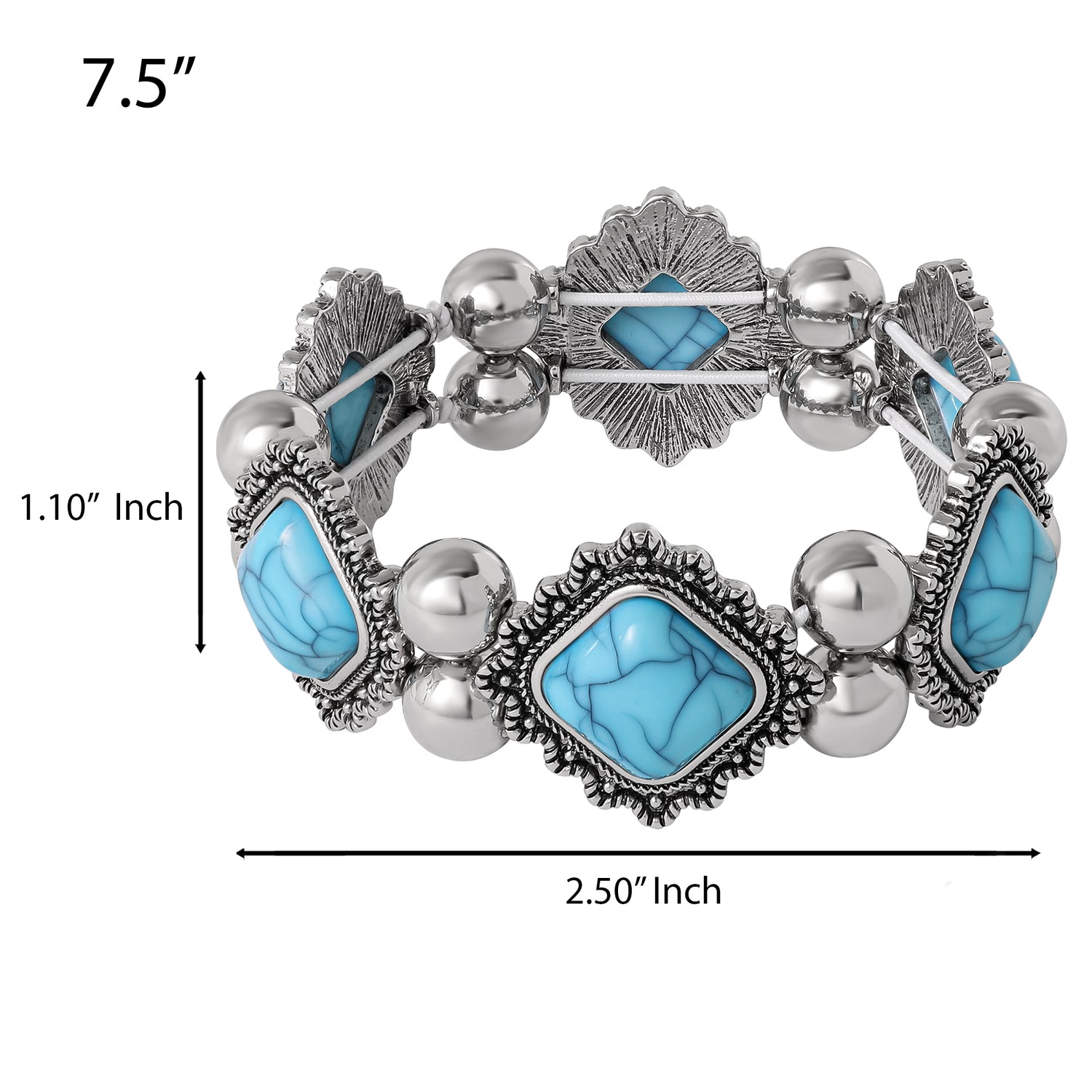 Jessica Simpson Turquoise and Silver Stretch Bracelet with Western Motif