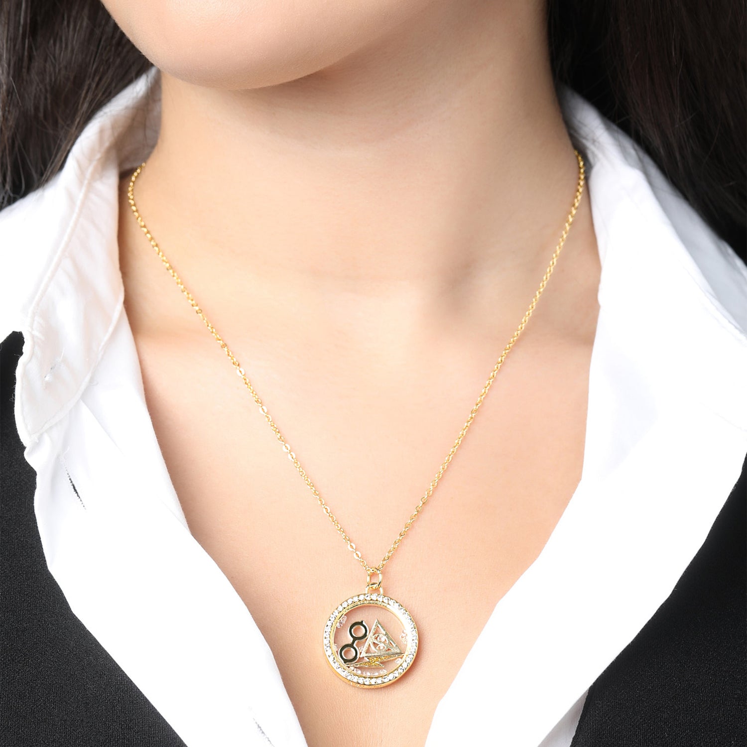 Harry Potter Lightning Scar and Glasses Shaker Pendant Necklace with Crystals - 18"+1"