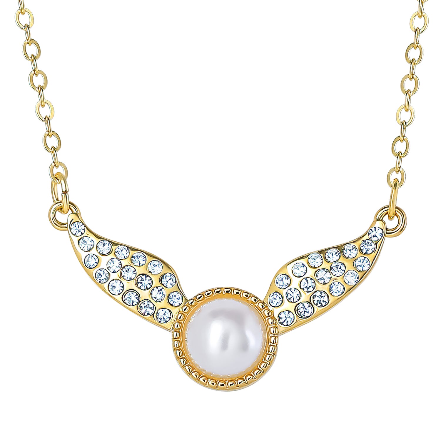 Harry Potter Golden Snitch Necklace with Crystals and Pearl, 18"+2"