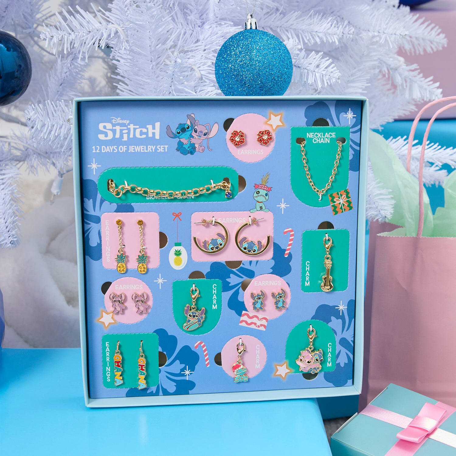 Disney Lilo & Stitch Charm Jewelry Set with Earrings and Chain Advent Set
