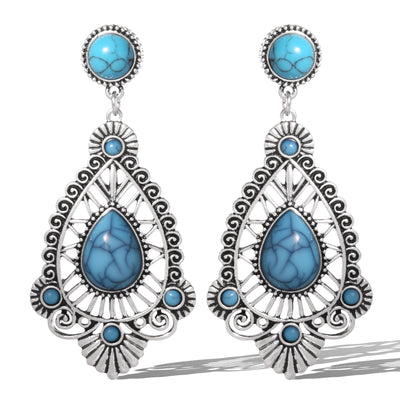 Jessica Simpson Silver-Tone Filigree Teardrop Earrings in Blue