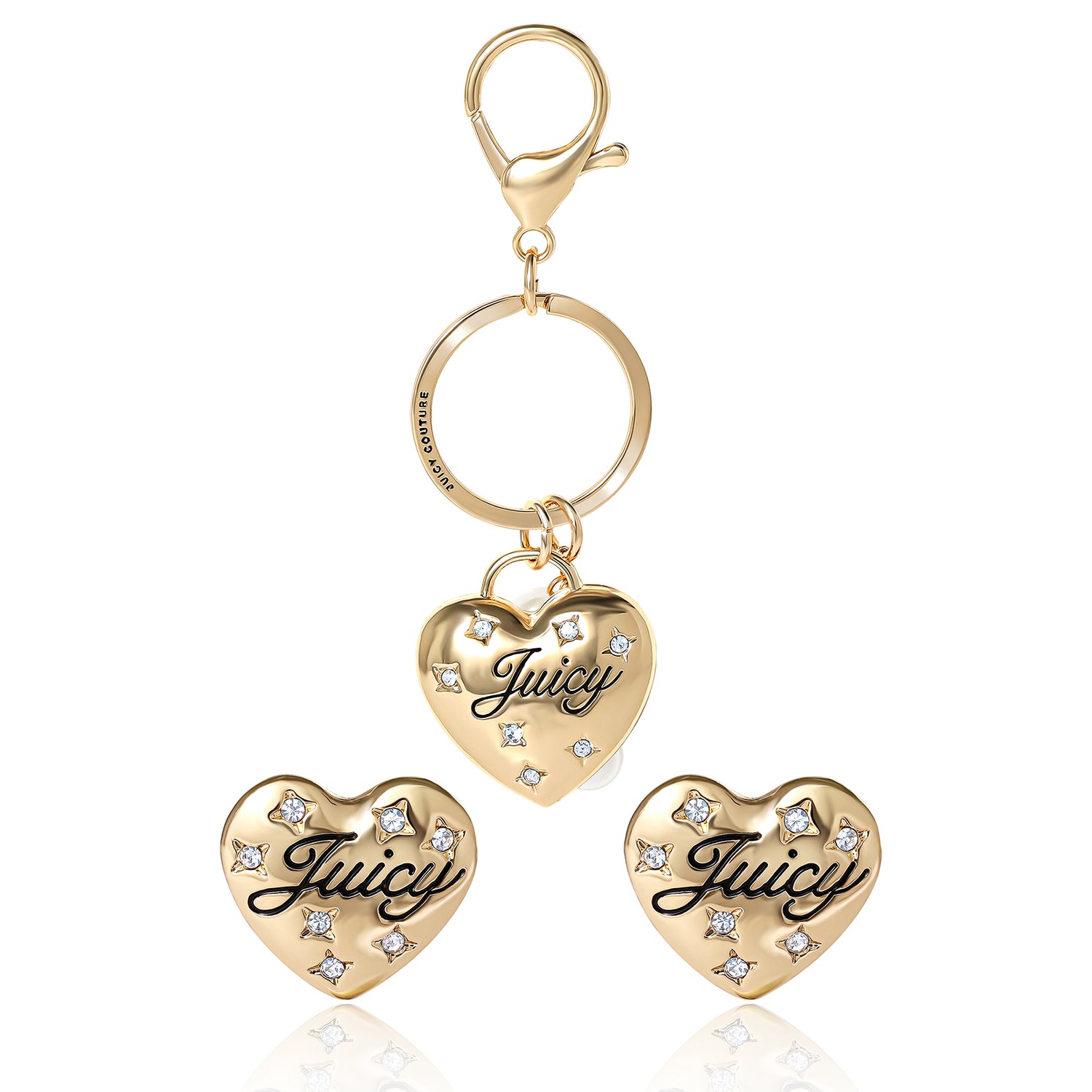 Juicy Couture Gold-Tone Heart Keychain & Earring Set with Crystal Accents
